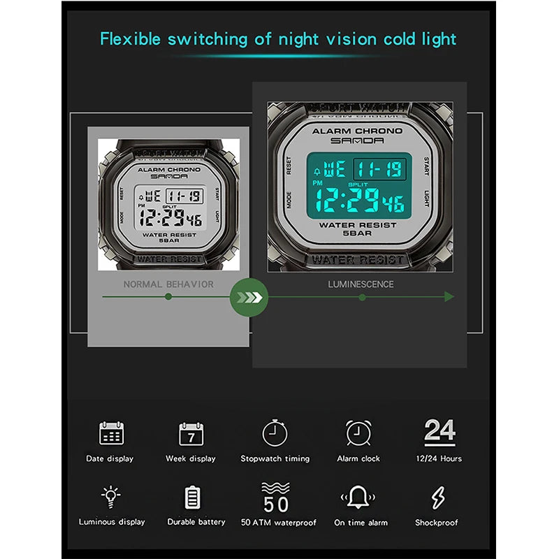 Sanda Fashion Men Women's Watches Outdoor Waterproof Led Digital Watch For Female Clock Ladies Sport Wristwatch Relogio Feminino