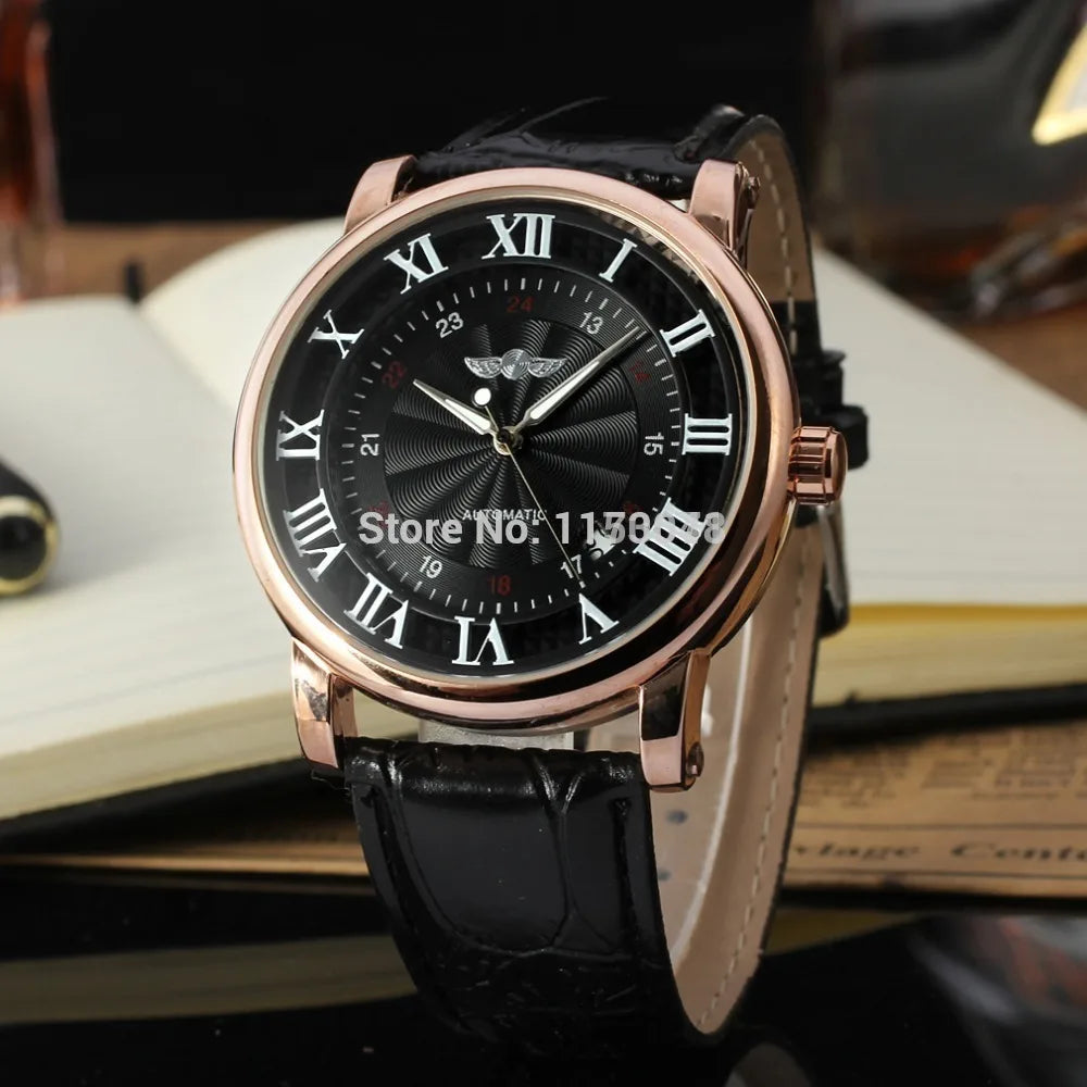 Fashion Winner Top Brand Luxury Men's Genuine Leather Calendar Waterproof Fully Automatic Mechanical Business Wrist Watches