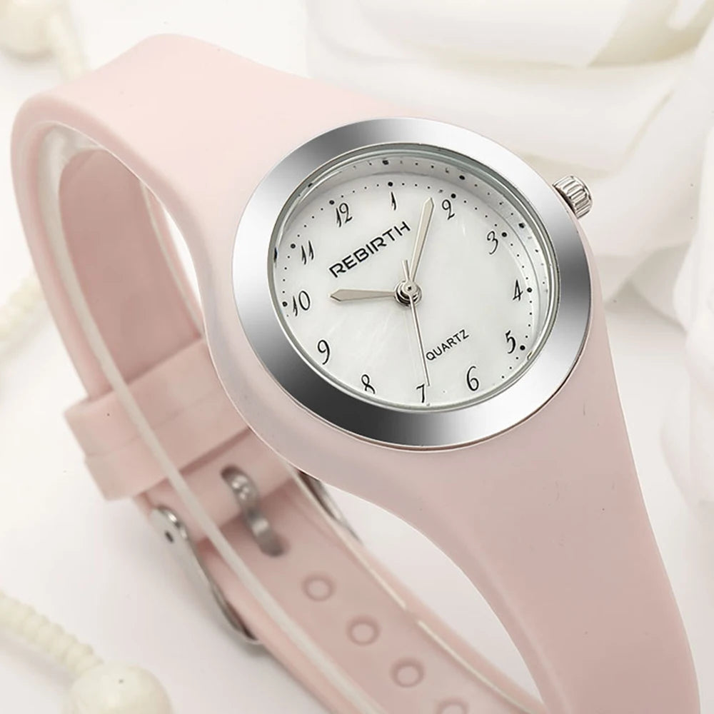 Rebirth Women Watch Brand Ladies Quartz Small Wristwatch Cute Pink Silicone Strap Female Women's Wrist Watches Relogio Femininos