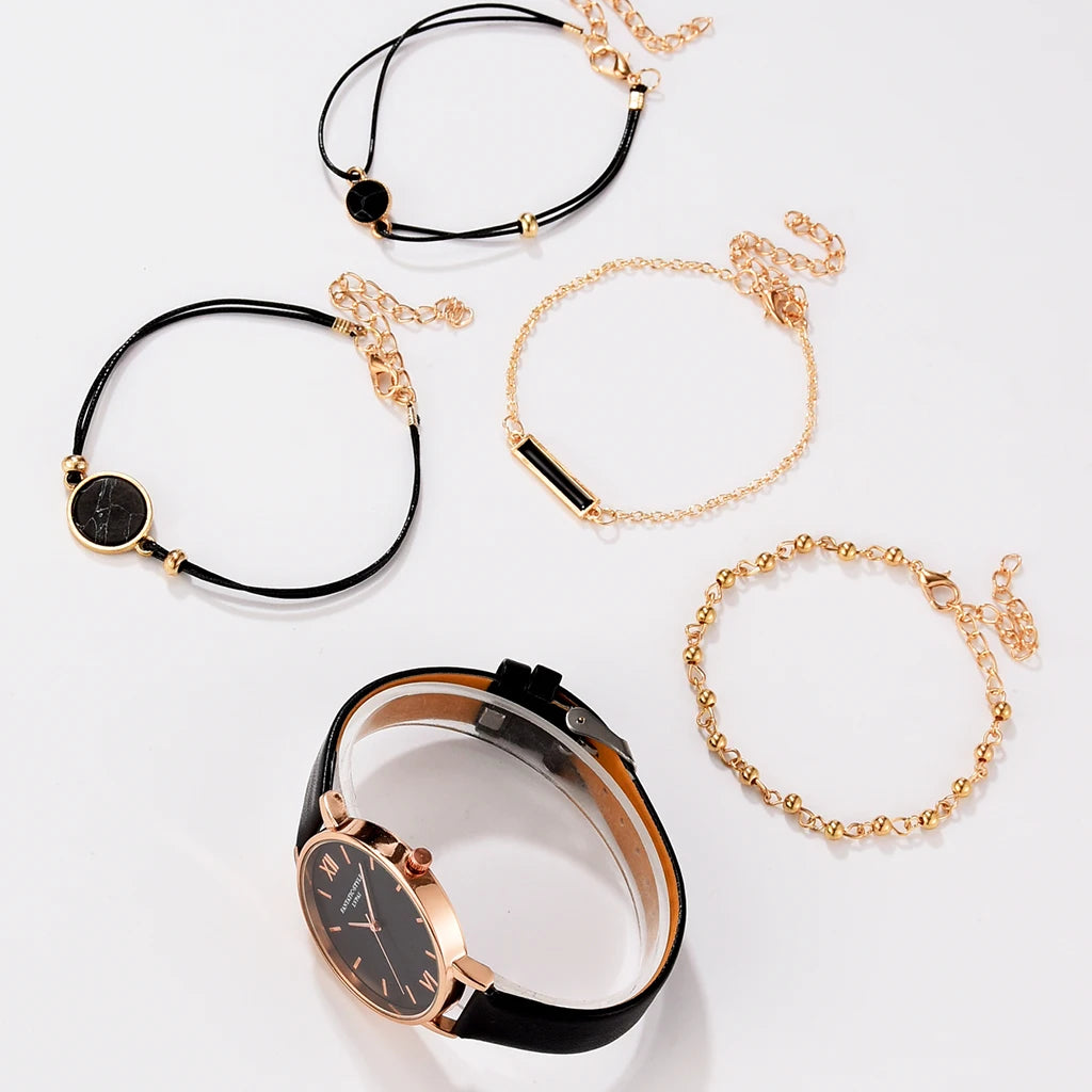 New Fashion Watch Set Women Wristwatches Leather Band Quartz Wristwatches Ladies Girls Casual Watches Reloj Mujer Montre Femme