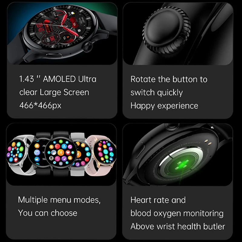 1.43インチ AMOLED スクリーン スマートウォッチ レディース スクリーン 常時表示 音声アシスタント IP68 防水 2023 Bluetooth 通話 スマートウォッチ メンズ