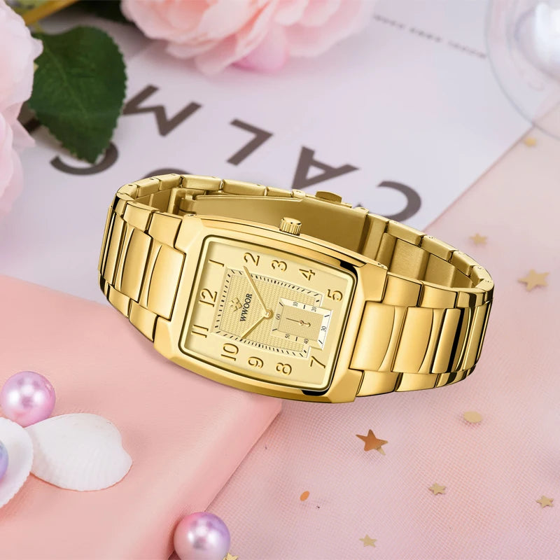 Wwoor Top Brand Gold Women Watches Creative Full Steel Women's Bracelet Wrist Ladies Square Waterproof Female Relogio Feminino