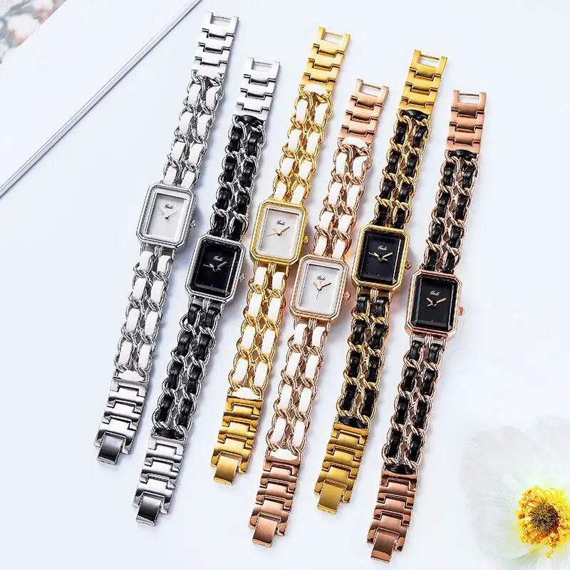 Fashion Gedi Top Brand Vintage Women Square Small Dial Elegant Retro Weaving Bracelet Women's Waterproof Watch Reloj Para Mujer
