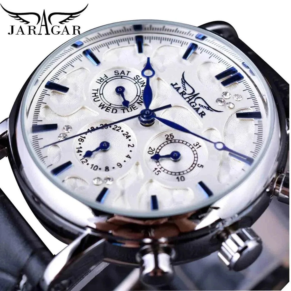 Fashion Jaragar Brand Men's Casual Six Needle Week Automatic Calendar Multi Functional Fully Automatic Mechanical Leather Watch