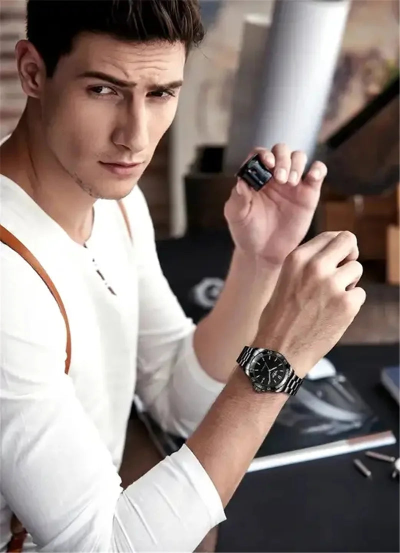 Fashion Winner Top Brand Men Luxury Full Black Stainless Steel Mechanical Automatic Date Christmas Business Wrist Watches