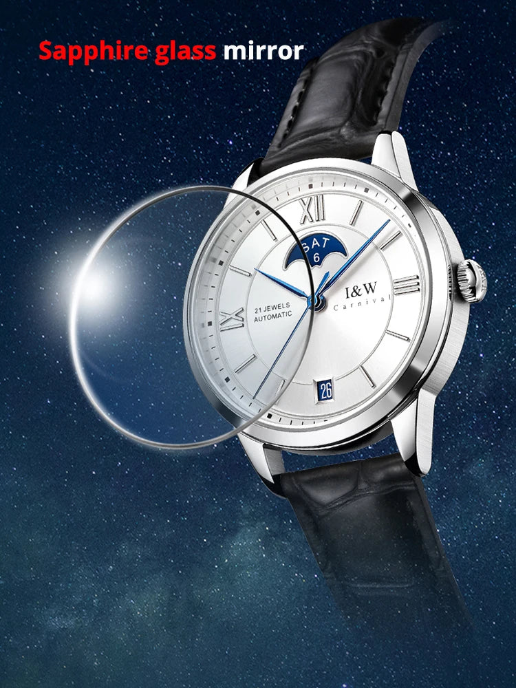 I&W Fashion Women Mechanical Watches Japan Movement Automatic Watch for Women Sapphire Calendar Waterproof Relogio Feminino 528L