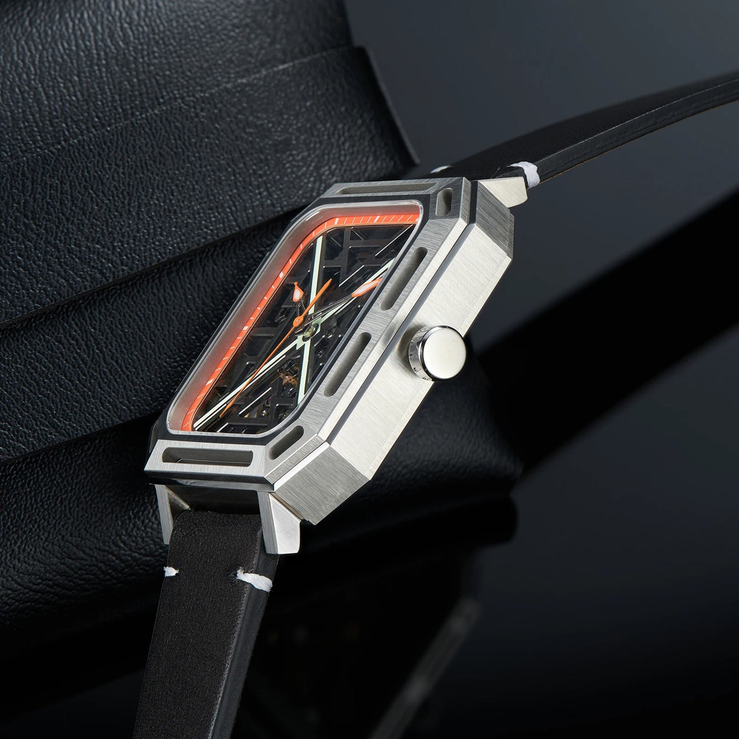 OBLVLO FM "X" Skeleton Automatic Watches Stainless Steel Rectangular Men's Watches Automatic Watches For Men