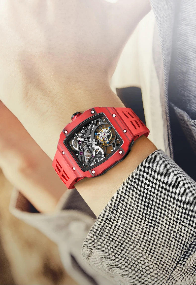 9089 manual mechanical men tourbillon watchs skeleton synthetic sapphire waterproof BX-053 movement Reserve 72H