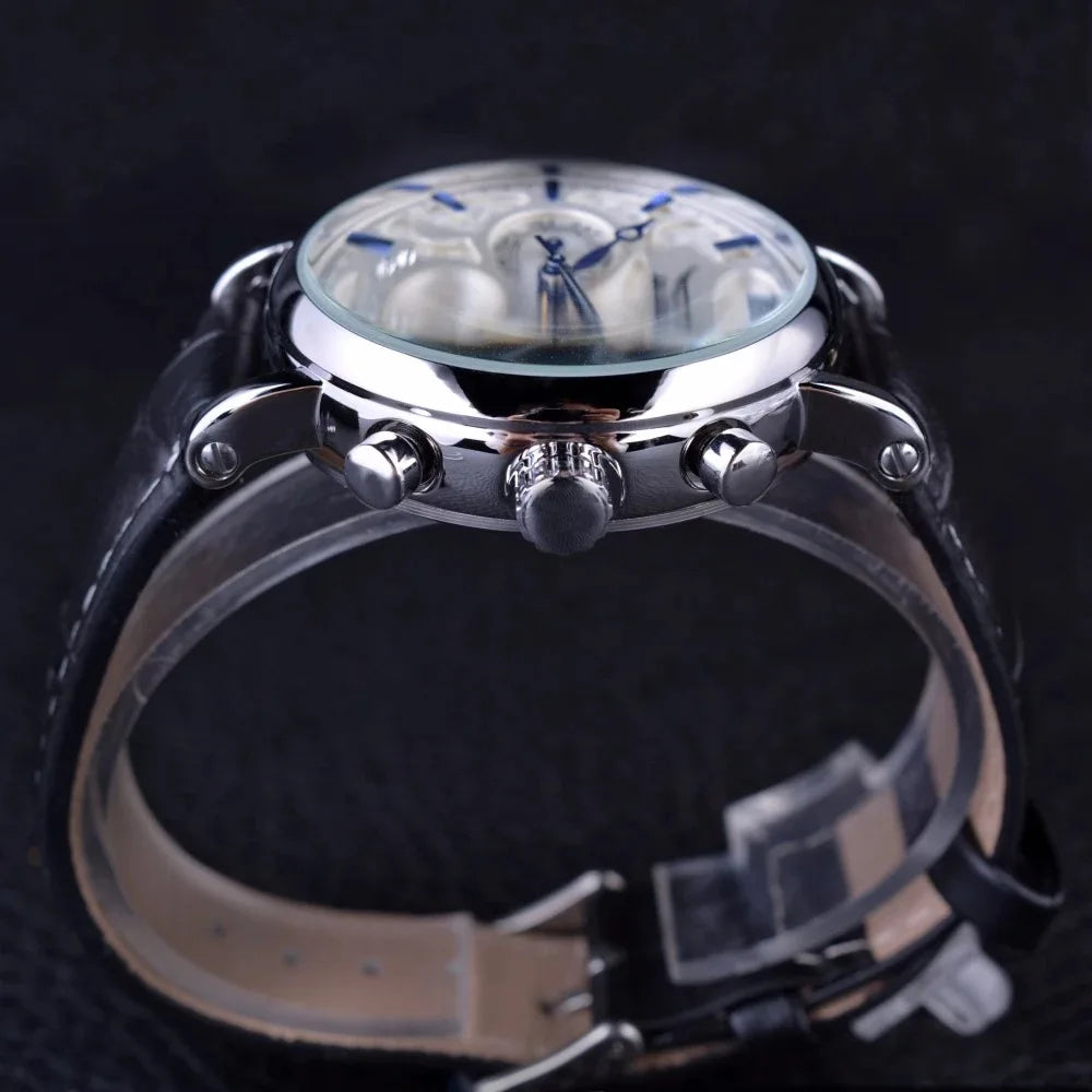 Fashion Jaragar Brand Men's Casual Six Needle Week Automatic Calendar Multi Functional Fully Automatic Mechanical Leather Watch