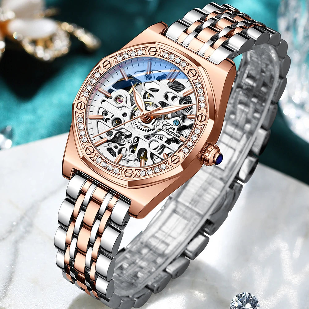 CHENXI New Women Automatic Mechanical Watch Luxury Brand Elegant Ladies Clock Rose Gold Stainless Steel Waterproof WristWatches