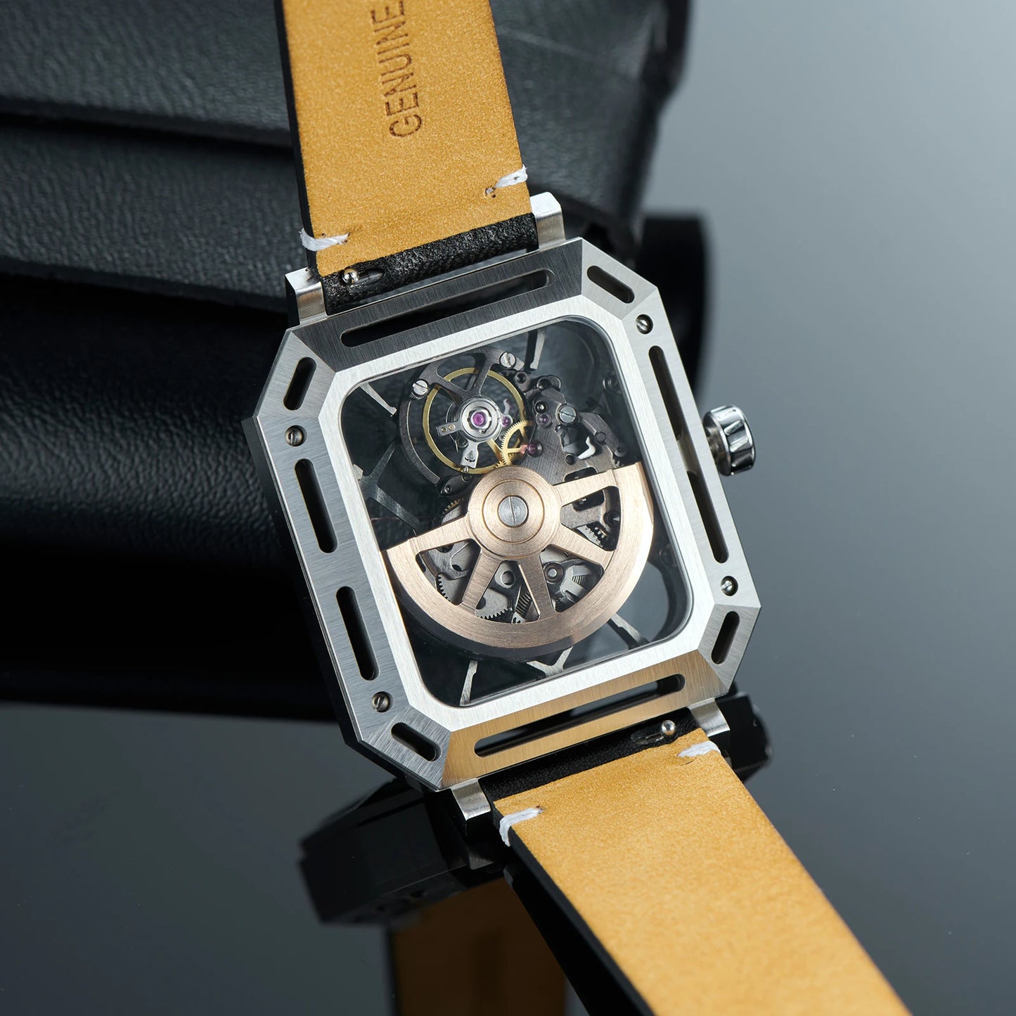 OBLVLO FM "X" Skeleton Automatic Watches Stainless Steel Rectangular Men's Watches Automatic Watches For Men
