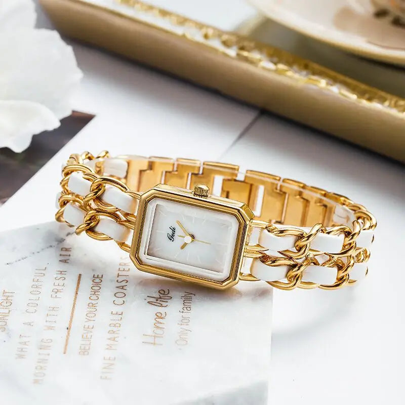 Fashion Gedi Top Brand Vintage Women Square Small Dial Elegant Retro Weaving Bracelet Women's Waterproof Watch Reloj Para Mujer