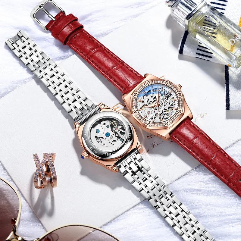 2022 Fashion Chenxi Luxury Women's Wrist Watch Rose Gold Steel Hollow Out Automatic For Women Mechanical Chenxi Relogio Feminino