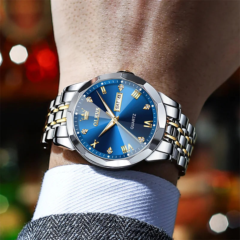 OLEVS Luxury Rhombus Glass Sport Watches for Men Waterproof Luminous Date Wristwatch Man Watch Fashion Relogio Masculino