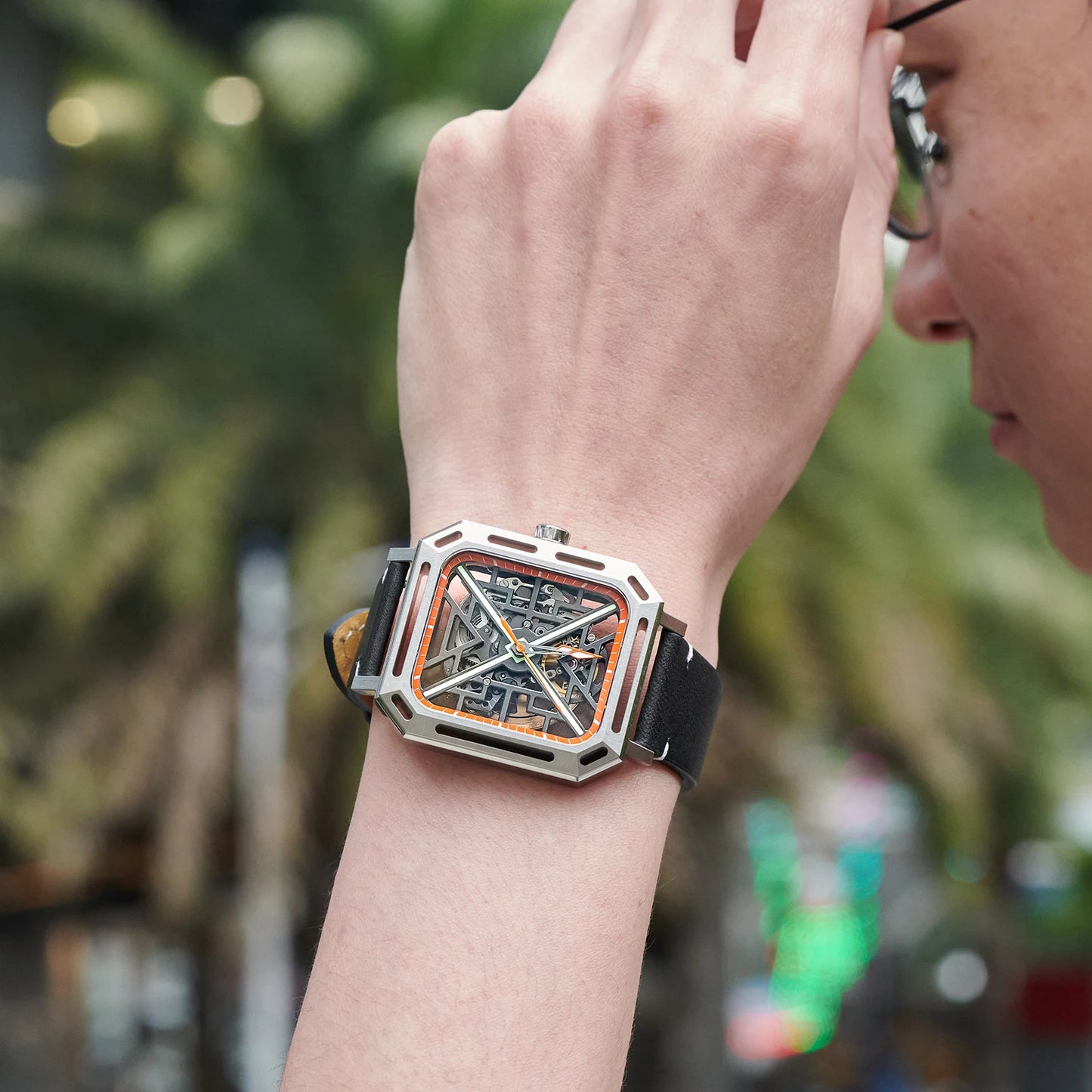 OBLVLO FM "X" Skeleton Automatic Watches Stainless Steel Rectangular Men's Watches Automatic Watches For Men