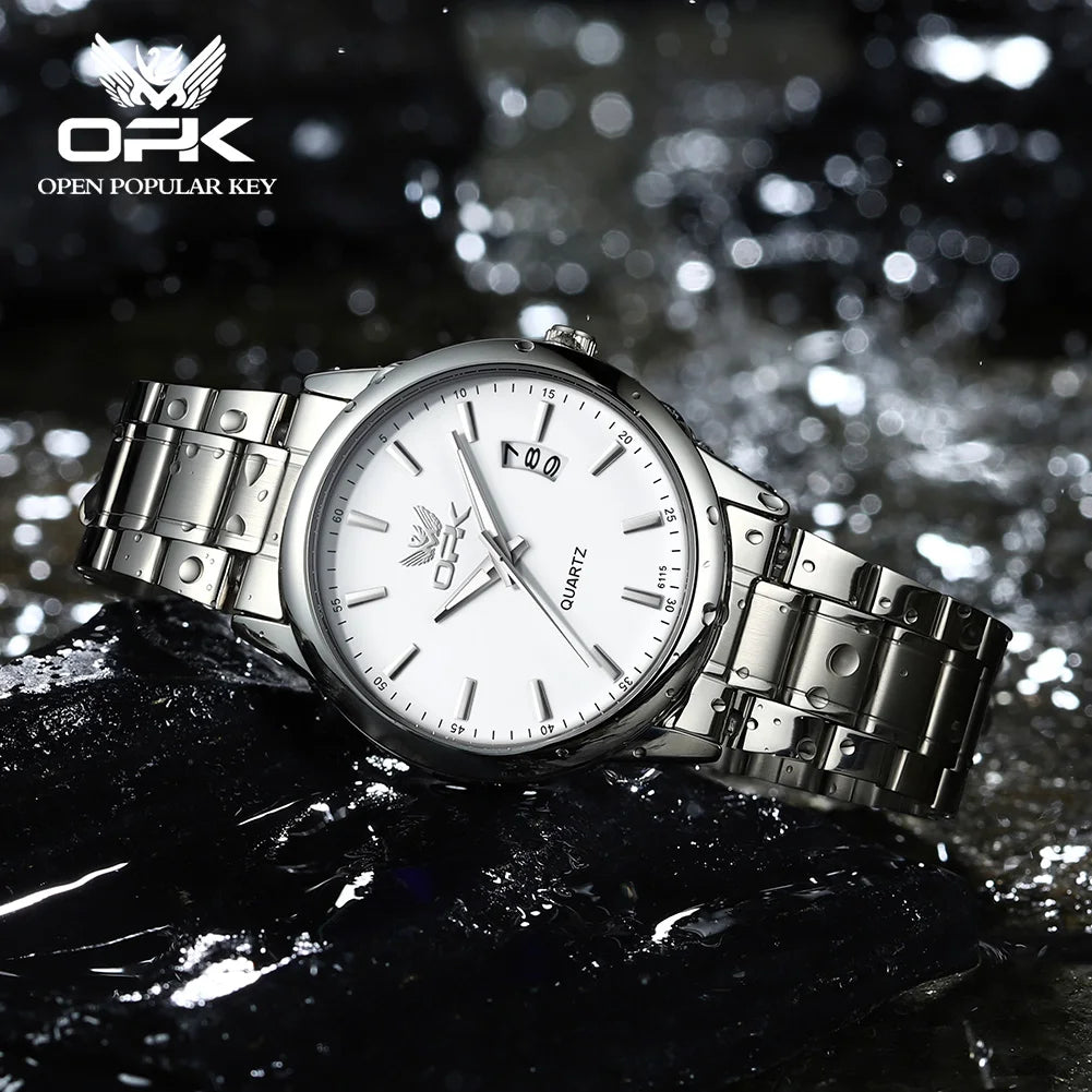 OPK 6010 Classic Quartz Watch For Men Luminous Waterproof Stainless Steel Man Wristwatch Calendar Original Brand Mens Watches