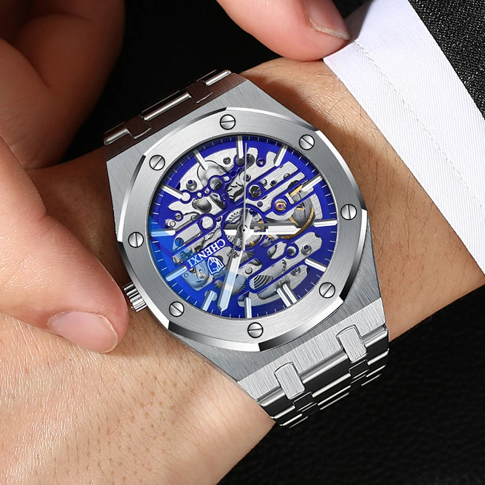 CHENXI Automatic Mens Watches Top Brand Mechanical Tourbillon Wrist Watch Waterproof Business Stainless Steel Sport Mens Watches