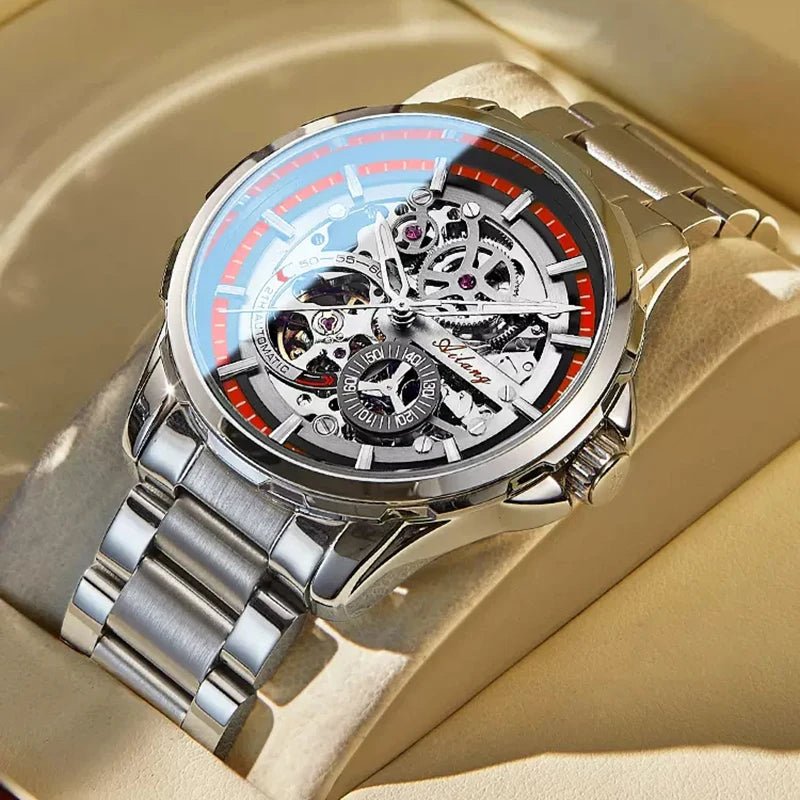 AILANG Skeleton Mechanical Watch Stainless Steel Waterproof Mens Watches Top Brand Luxury Sport Male Automatic Wrist Watches