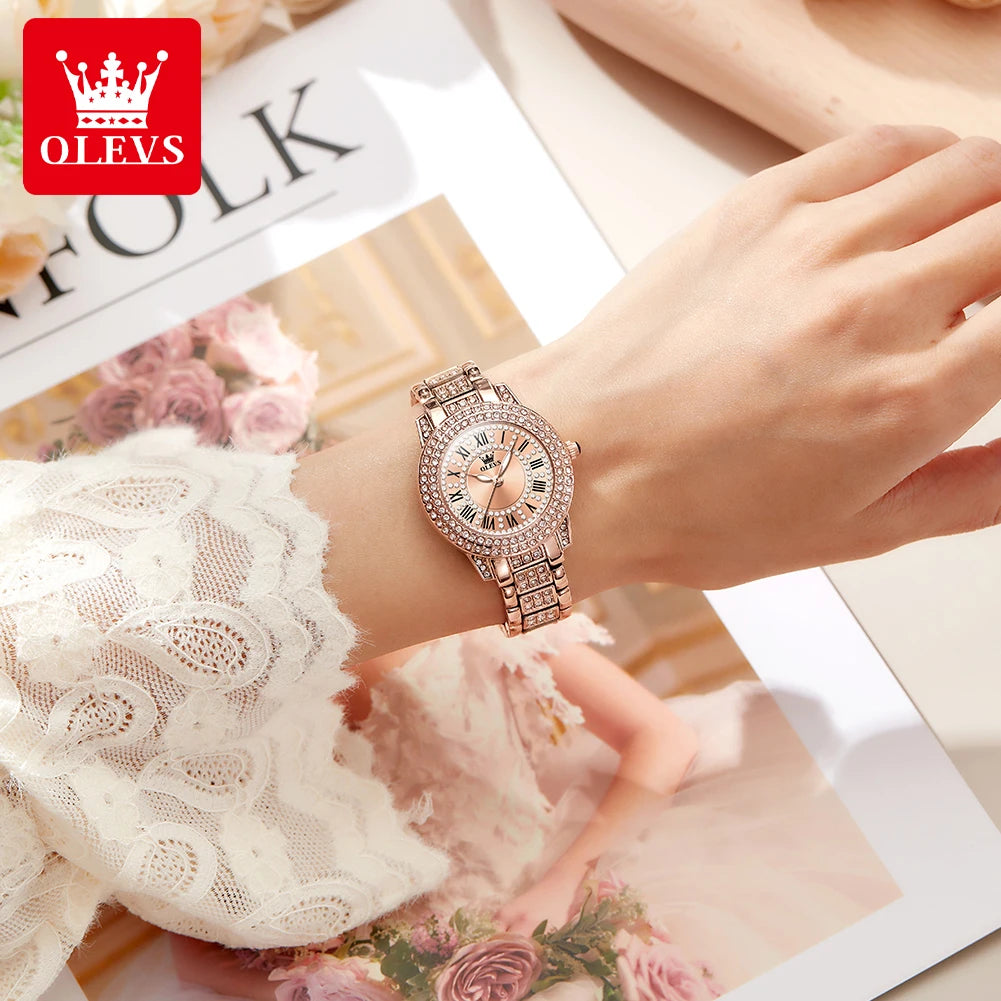 OLEVS Brand Luxury Women's Watches Original Diamond Watch for Women Fashion Elegant Stainless Steel Waterproof Quartz Wristwatch