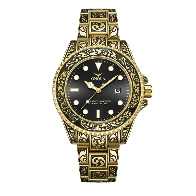 ONOLA brand vintage watch man waterproof Original steel band wristwatch fashion casual luxury gold mens watch relogio masculino