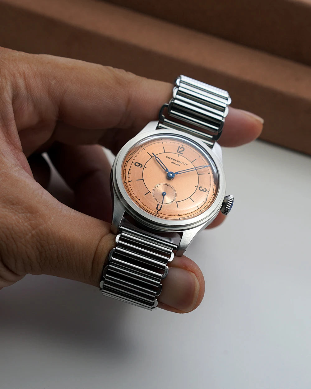 Pierre Paulin Salmon Dial Watch 50m Skin Diver Watch Vintage Small Seconds Mechanical Hand Watch 38mm Relogio Masculino Metal