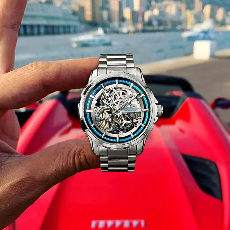 AILANG Skeleton Mechanical Watch Stainless Steel Waterproof Mens Watches Top Brand Luxury Sport Male Automatic Wrist Watches