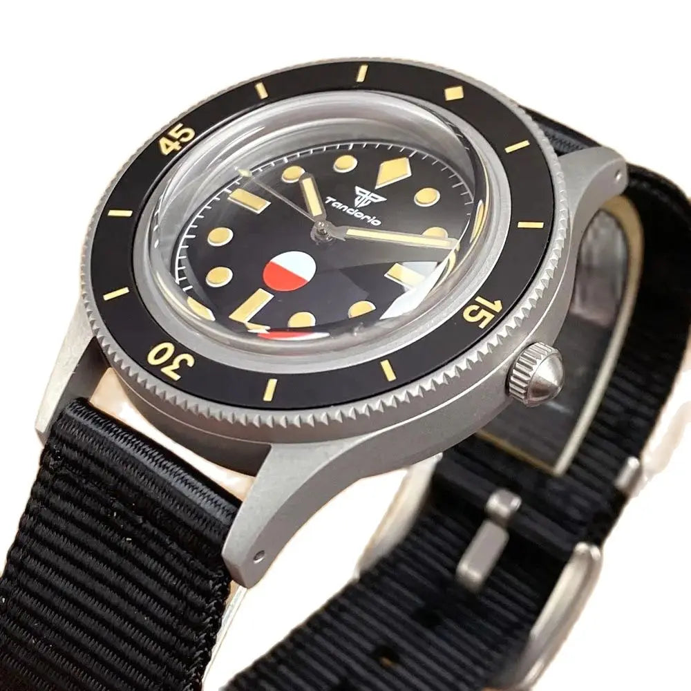 Tandorio Vintage 50-FATHOMS Watch Diver Mechanical Watch Men S NH35 PT5000 Orange Hand Sandblast Case Dome Sapphire Crystal