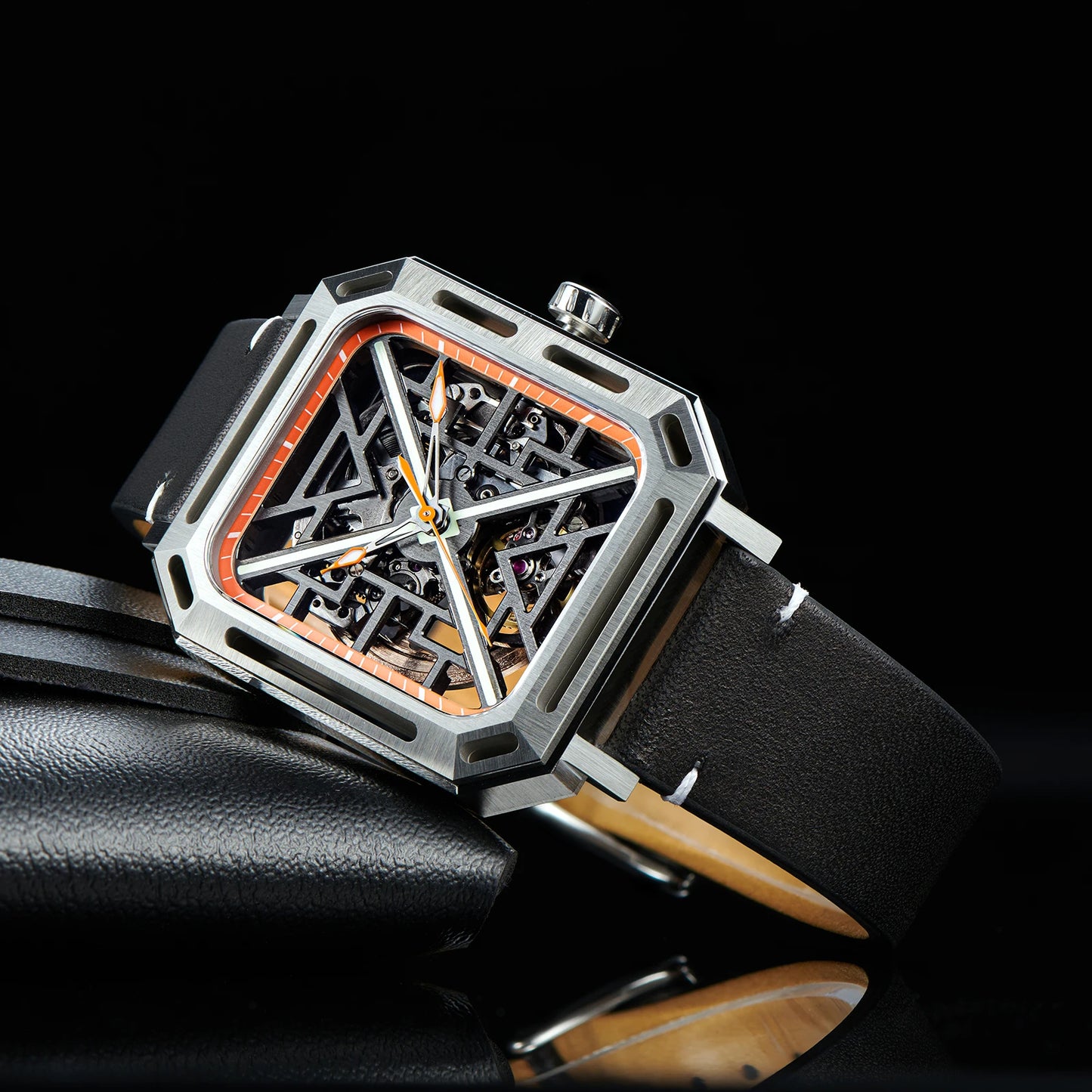 OBLVLO FM "X" Skeleton Automatic Watches Stainless Steel Rectangular Men's Watches Automatic Watches For Men