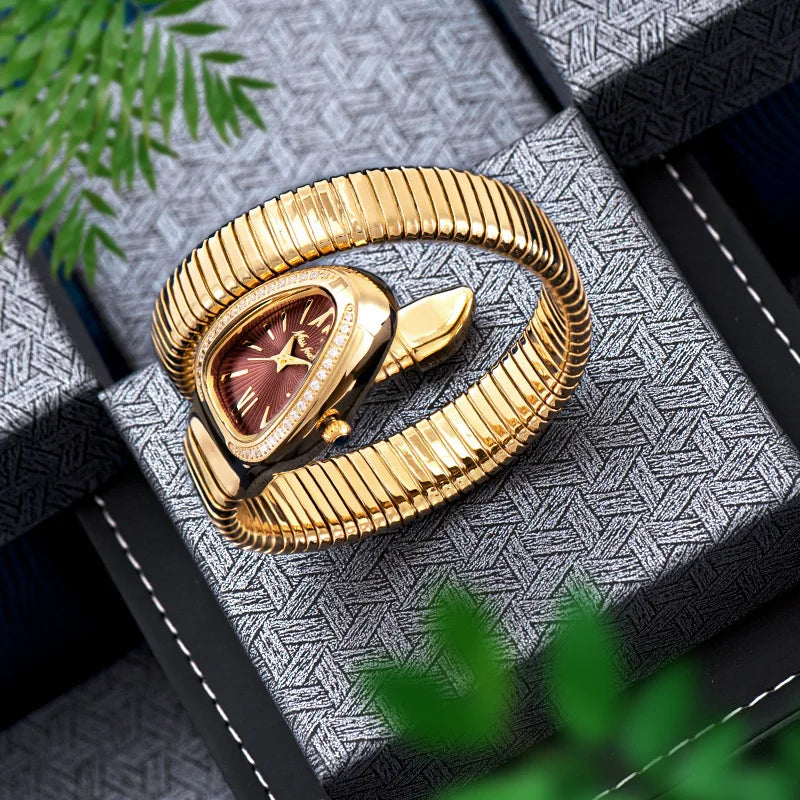 MISSFOX Women's Watches Snake Shape Luxury Wrist Watch For Women Steel Unique Gold Quartz Ladies Watch Clock Relogio Feminino