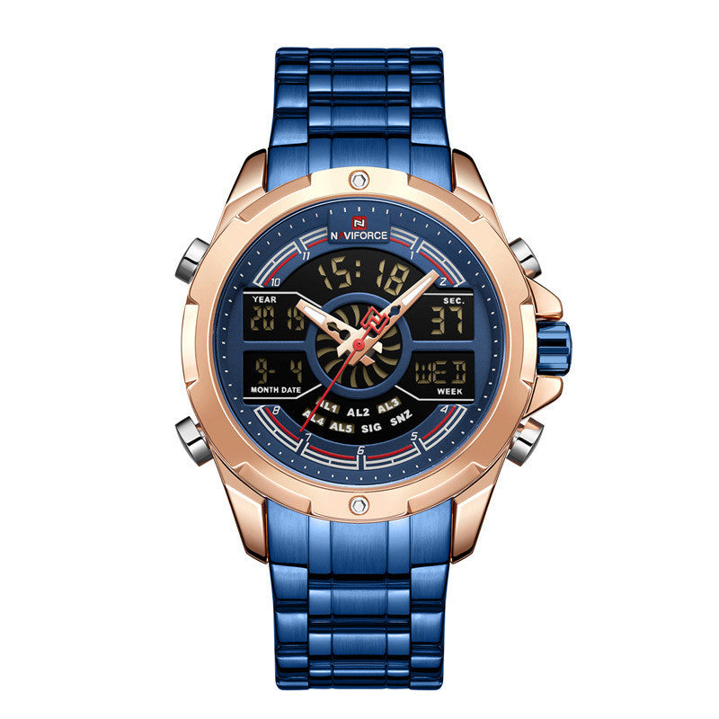 Dual Display Movement Luminous Week Calendar Chronograph Multi-function Men's Watch