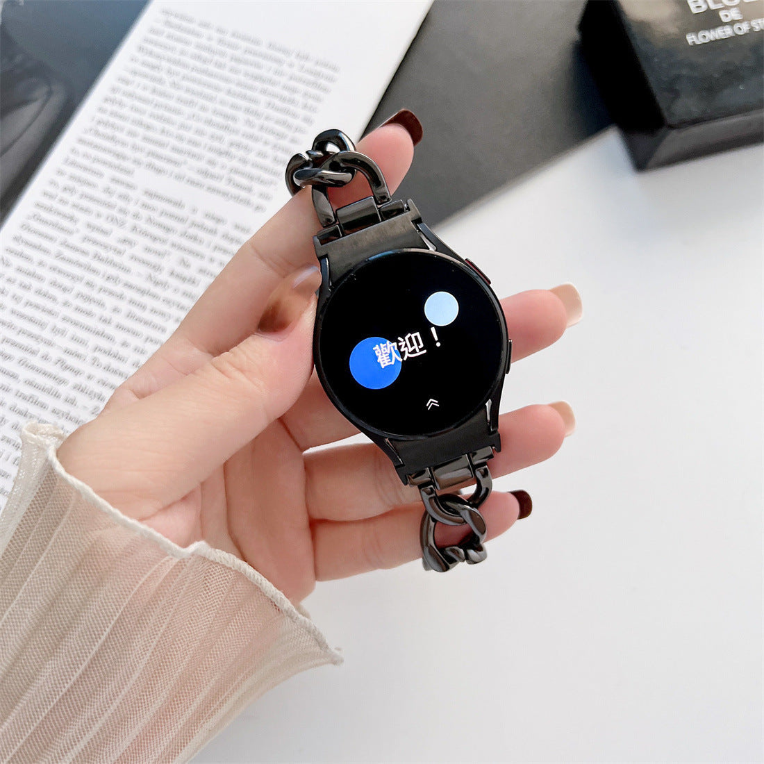Pulsera de reloj inteligente con cadena vaquera de una sola fila de metal