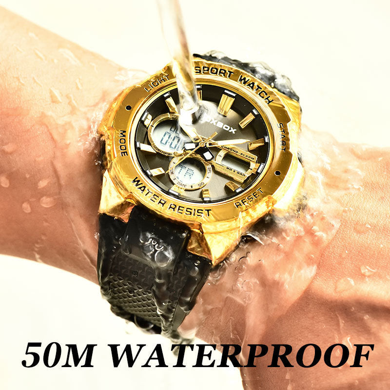 Reloj de cuarzo luminoso impermeable deportivo multifunción con doble pantalla para hombre