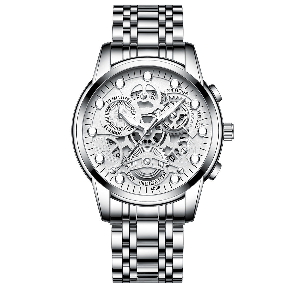 Reloj negro para hombre, reloj de cuarzo de moda hueco