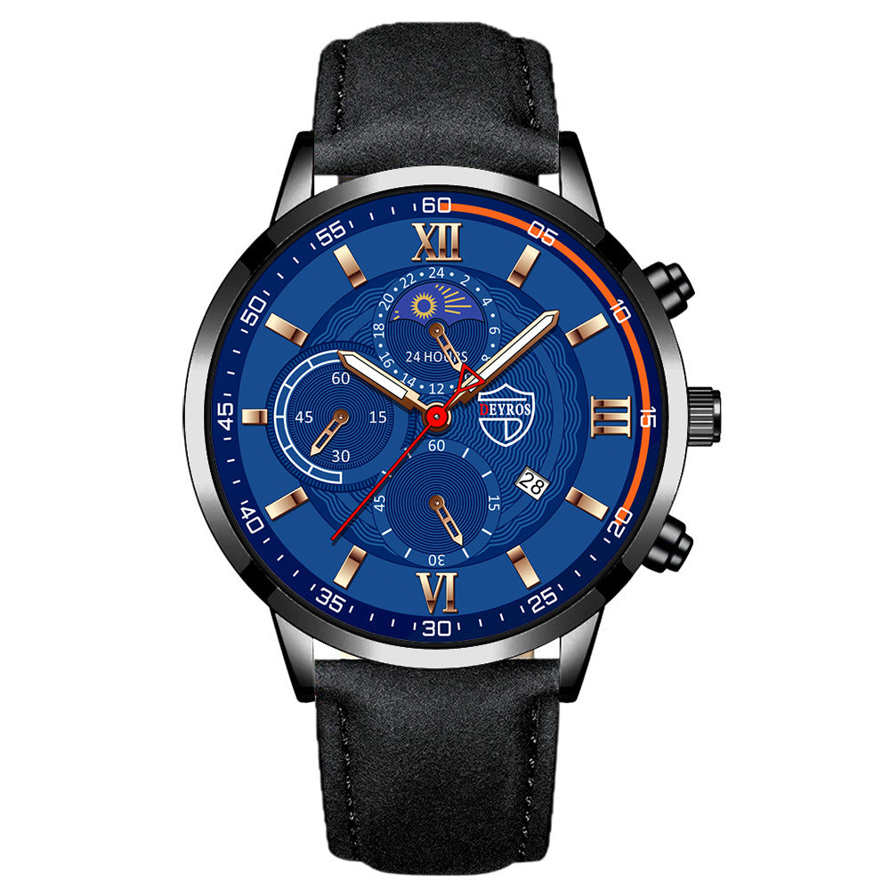 Leather Belt Men's Watch Fashion Automatic Calendar Luminous Quartz Watch