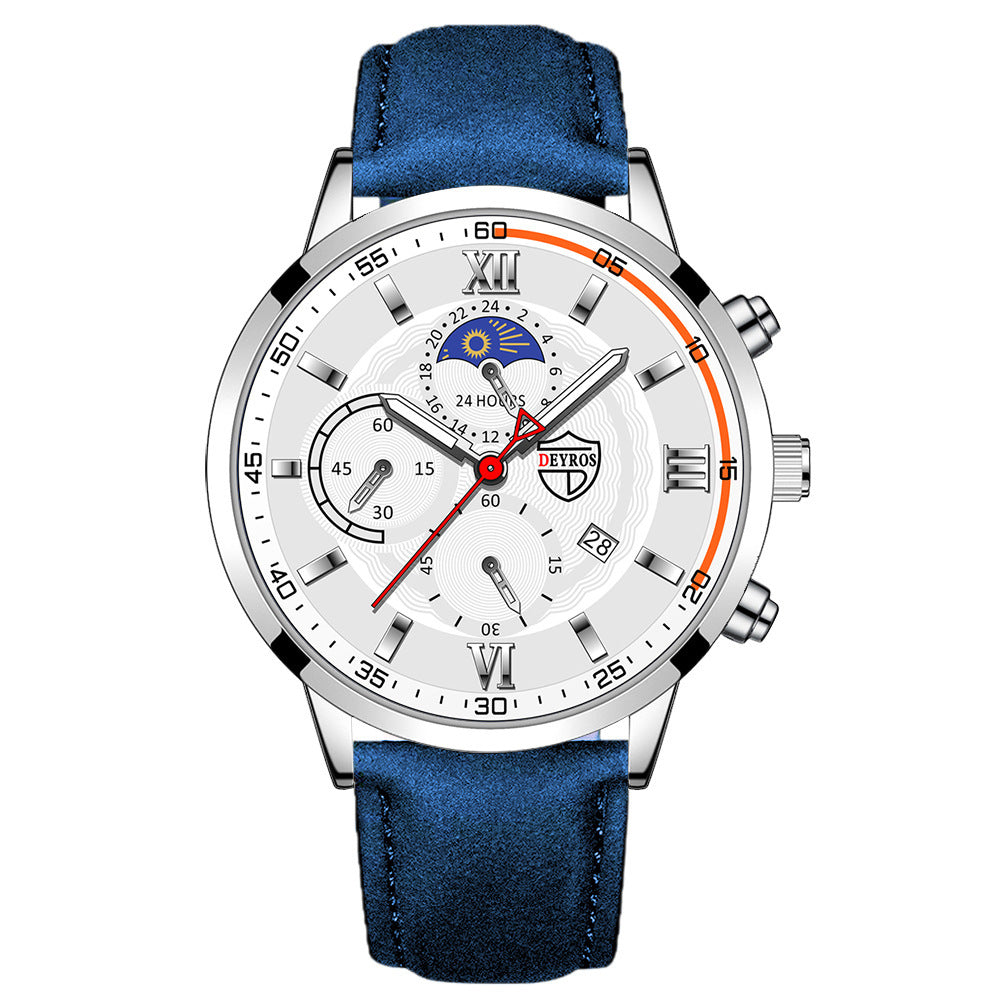 Leather Belt Men's Watch Fashion Automatic Calendar Luminous Quartz Watch