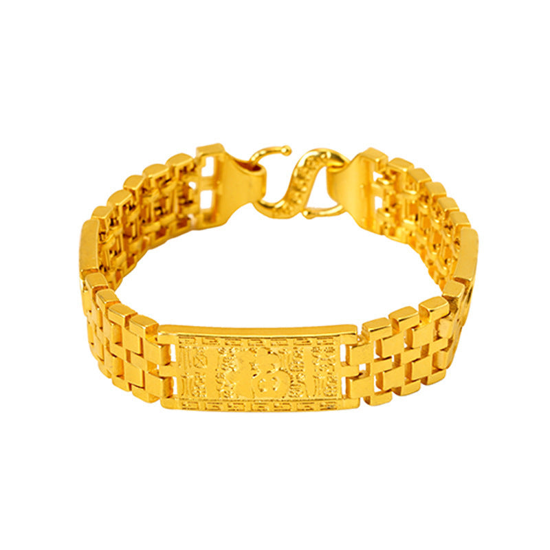 Men's Watch Chain Fu Character Wide Bracelet Vietnam Placer Gold