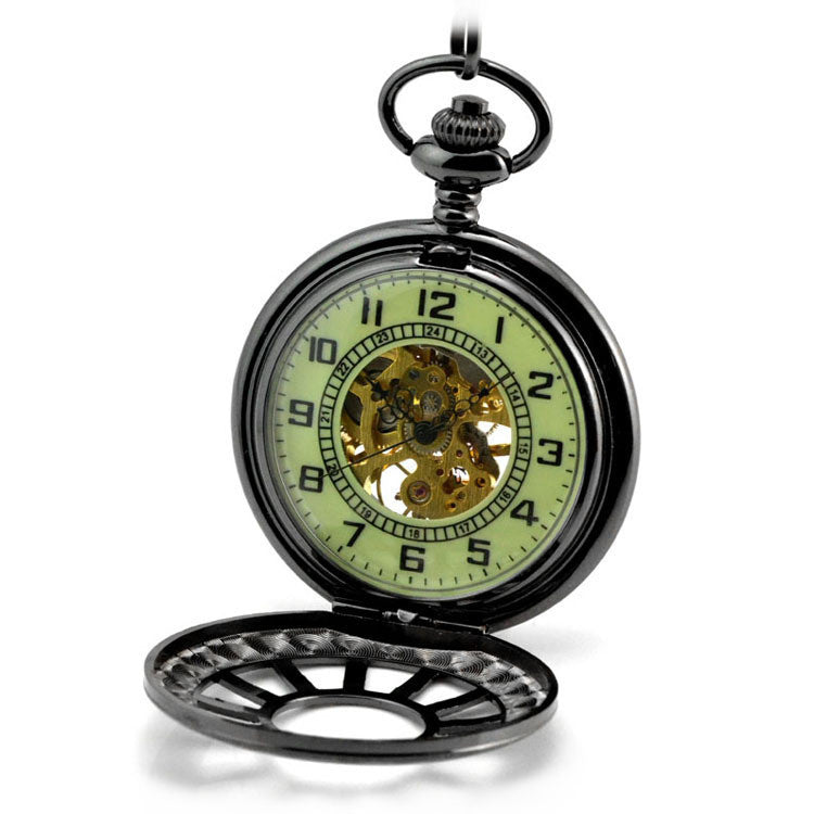Reloj de bolsillo mecánico retro con doce agujeros y diseño de molino de viento