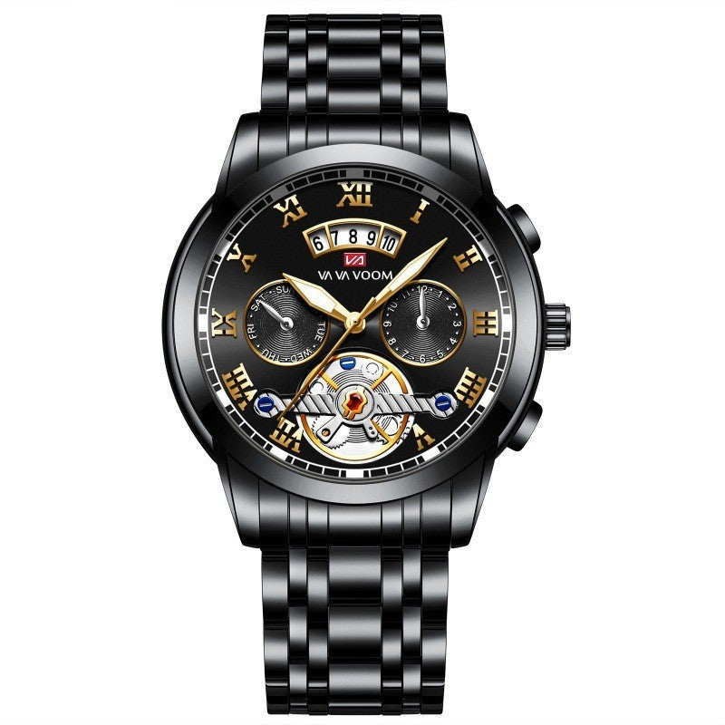 Reloj de cuarzo con tourbillon para hombre en acero inoxidable