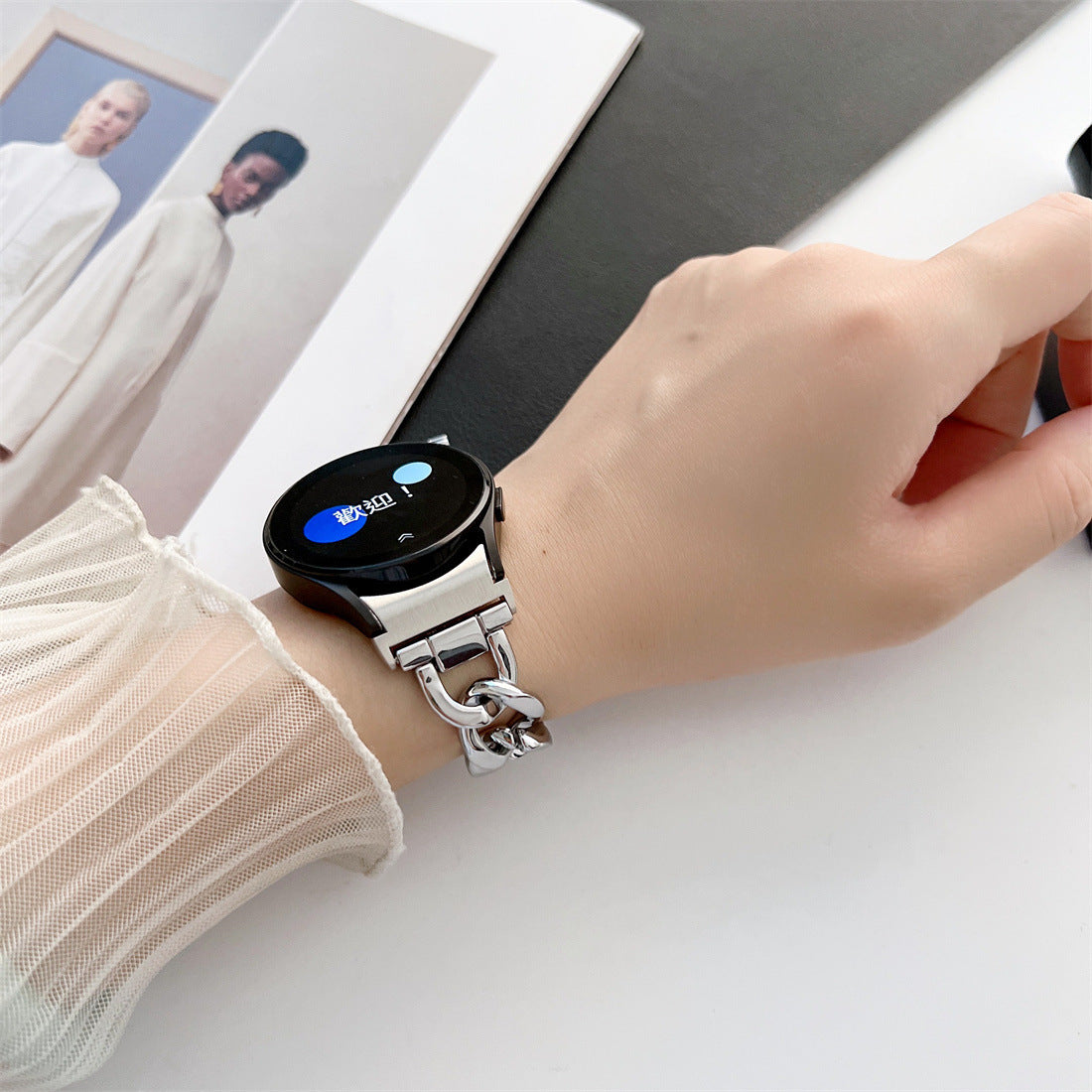 Pulsera de reloj inteligente con cadena vaquera de una sola fila de metal