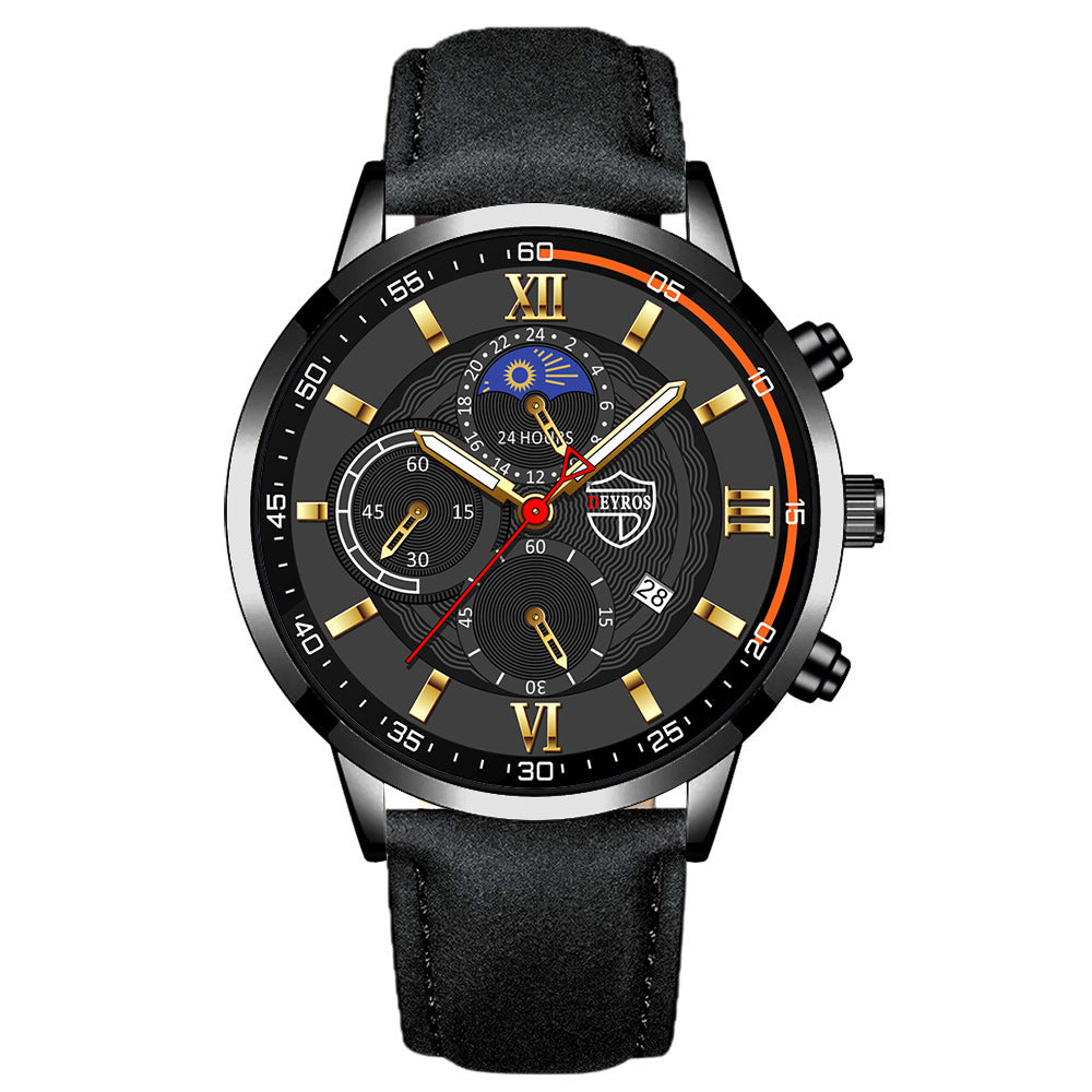 Leather Belt Men's Watch Fashion Automatic Calendar Luminous Quartz Watch