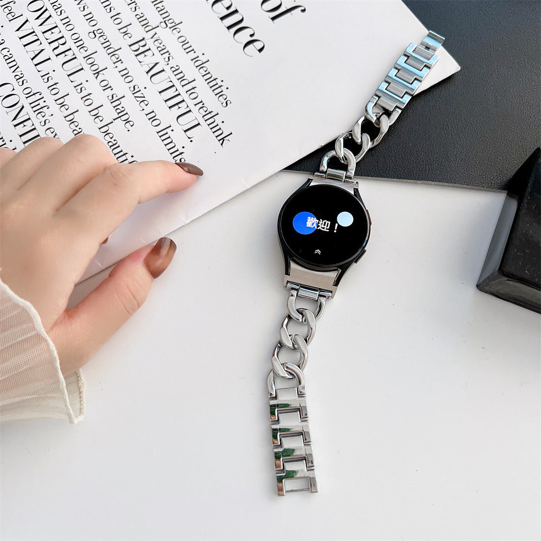 Pulsera de reloj inteligente con cadena vaquera de una sola fila de metal