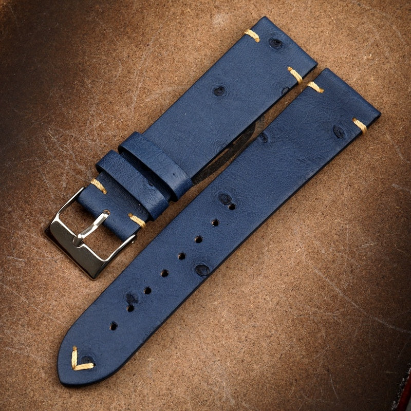 Handmade Soft Vintage Thin Ostrich Leather Strap 18 20 22MM