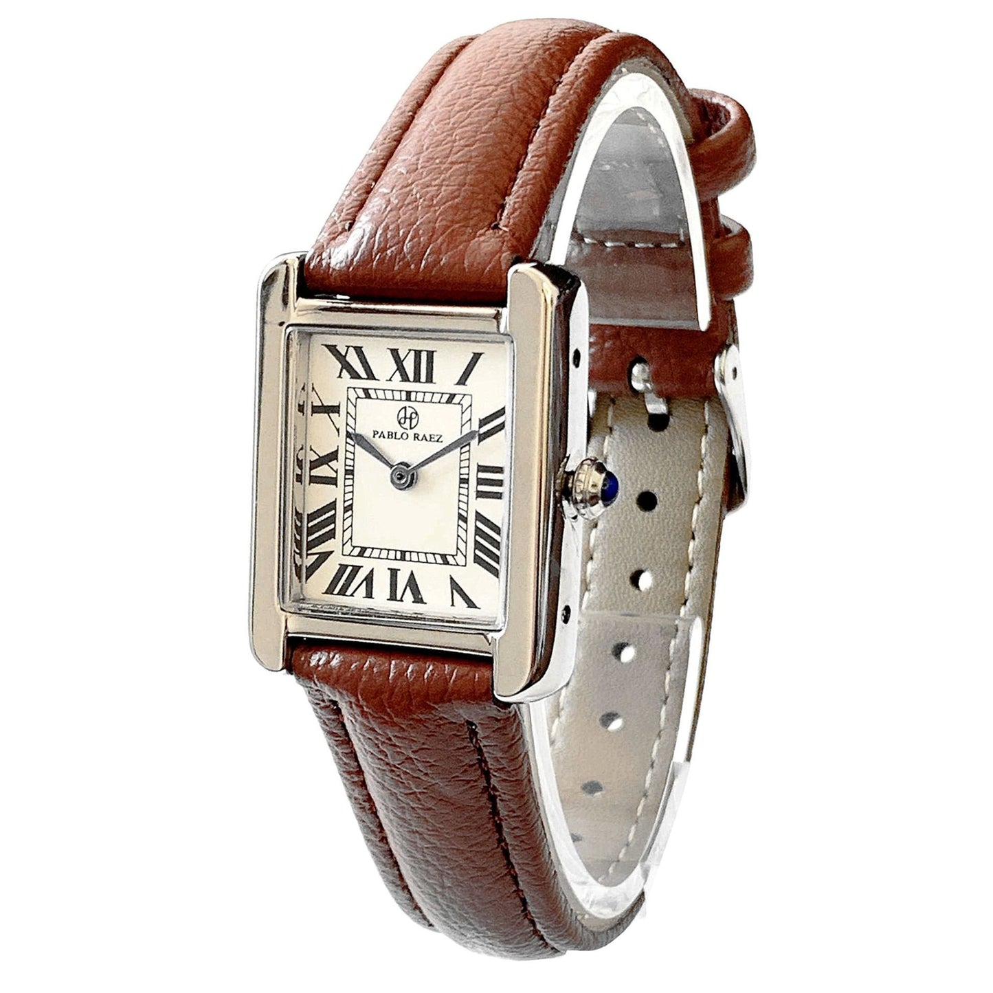 Reloj de cuarzo con correa y esfera rectangular para mujer con escala romana