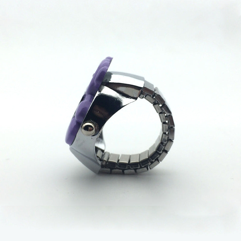 Mini reloj de dedo de aleación de plata de moda con forma de concha, tamaño número, reloj de anillo para pareja para hombres y mujeres