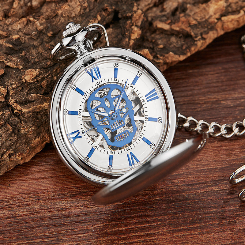 Reloj de bolsillo con calavera hueca y tapa retro mecánica