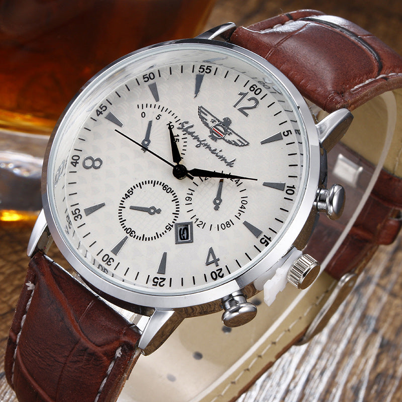 Reloj de cuarzo con correa y calendario sencillo para hombre