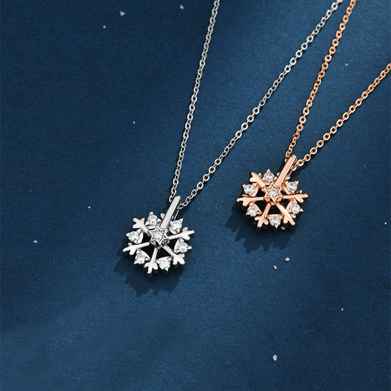 Collar de copo de nieve giratorio de plata 925 para mujer, diseño de nicho de lujo, joyería de diamantes de imitación brillantes, regalo de cumpleaños de otoño e invierno para amigos