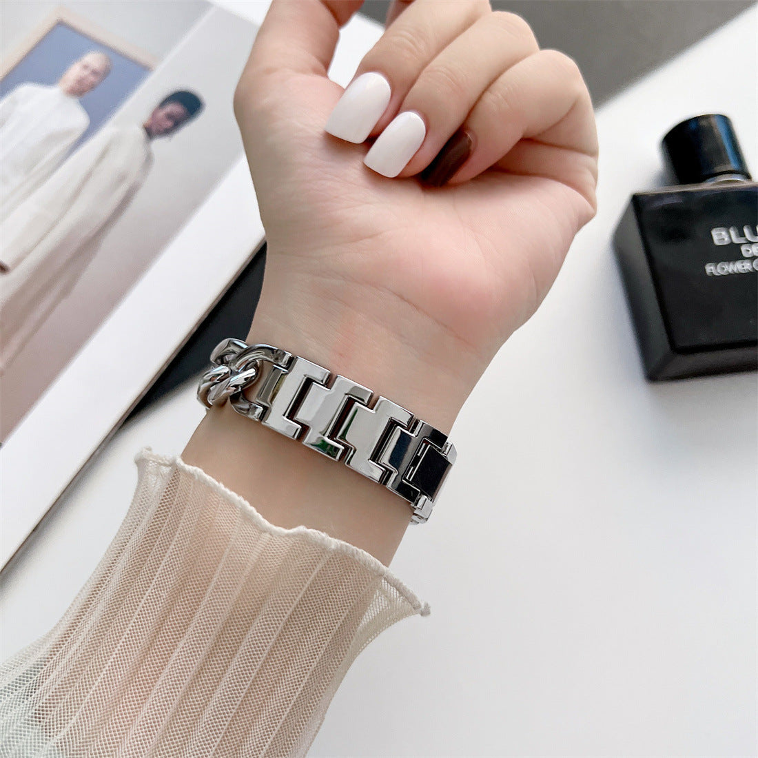Pulsera de reloj inteligente con cadena vaquera de una sola fila de metal