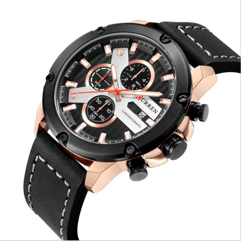 Men's Six-Hands Calendar Waterproof Belt Quartz Watch