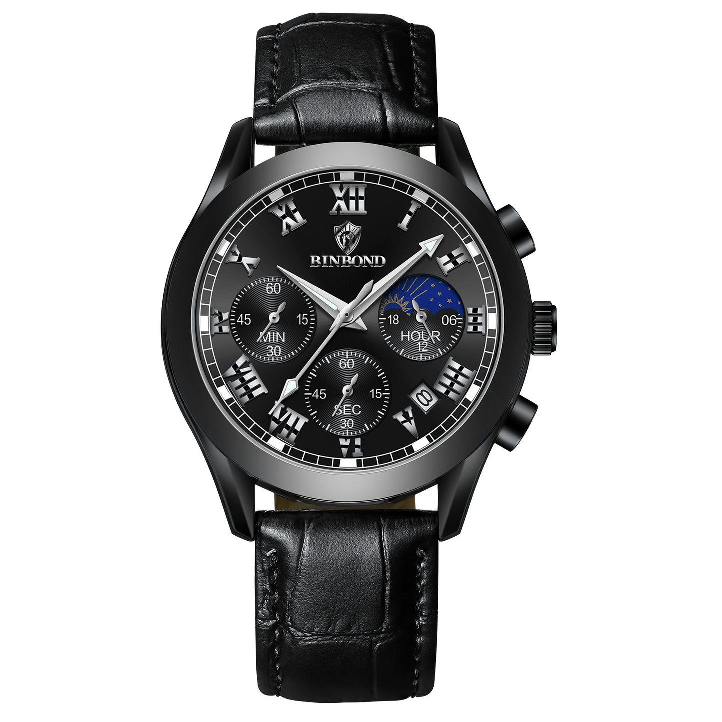 Reloj deportivo multifuncional con tres ojos y seis agujas, resistente al agua y luminoso para hombre